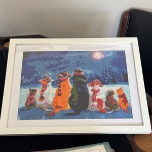 Framed Cat Mosaic Art with Winter Scene